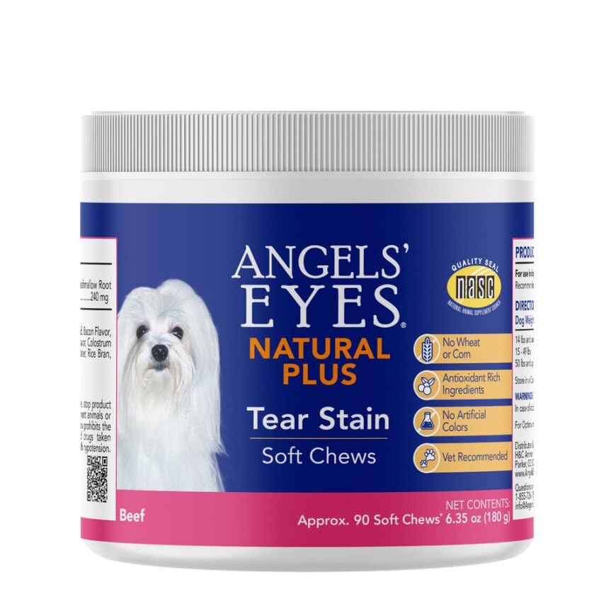 ANGELS' EYES Natural Tear Stain Prevention Soft Chews for Dogs | Beef Flavor| for All Breeds | No Wheat No Corn | Daily Supplement | Proprietary Formula | 90ct