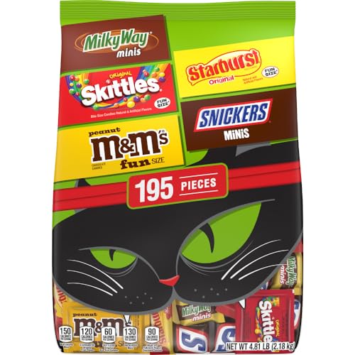 M&M'S, SNICKERS & More Mini and Fun Size Halloween Candy, Assorted Chocolate Candy Variety Pack,195 Ct Bulk Bag