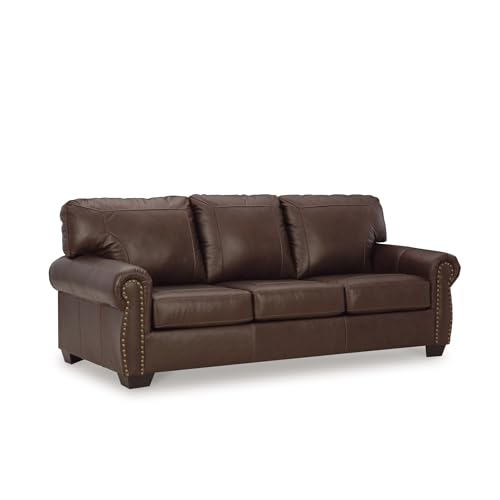 Signature Design by Ashley Colleton Classic Leather Match Sofa with Nailheads, Dark Brown