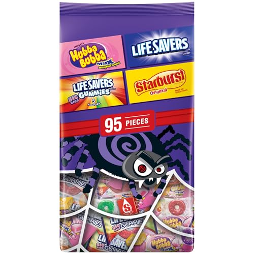 Wrigley's STARBURST, LIFE SAVERS, HUBBA BUBBA & LIFE SAVERS Gummies Halloween Candy Assortment, Assorted Candy Individually Wrapped, 95 Ct Variety Bulk Bag