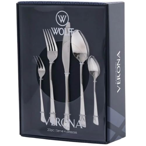 WOLFF - Faqueiro de Aço Inox Verona 20 Peças - Jogos de Talheres - Mesa Posta