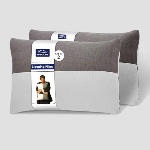 GADDA CO Hollow Sleeping Fiber Pillow with Zip | Set of 2| Height Adjustable Sleeping Bed Pillow, Soft and Fluffy | White and Grey, Standard Size with