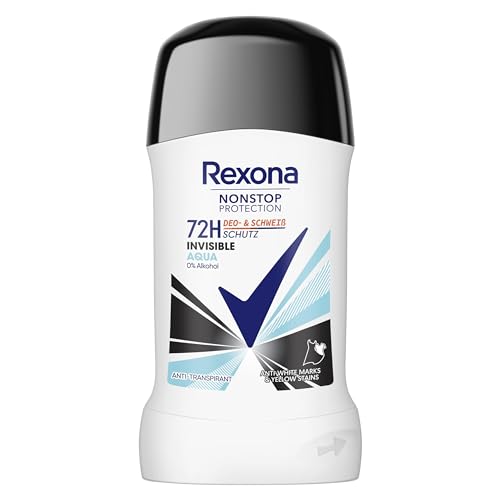 🔥 STARKER PREIS (-26%) Rexona Nonstop Protection Anti Transpirant Stick Invisible Aqua Deodorant mit 72 Stunden Schutz vor Schweiß und Körpergeruch 50 ml