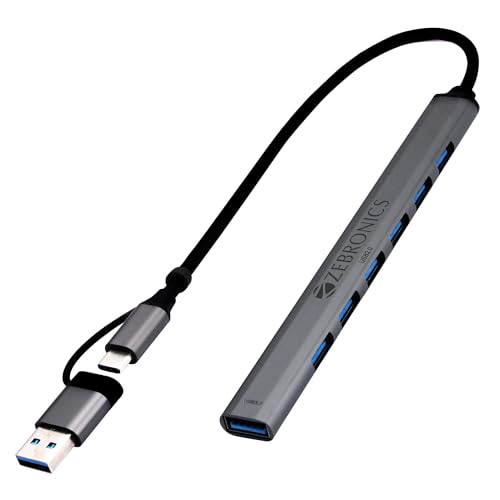 ZEBRONICS 700HB Type C Multiport Adapter with 7 USB Ports, Aluminum Body, Lightweight Design, USB 3.0, Compatible with Laptop | Smartphone | Tablet | 