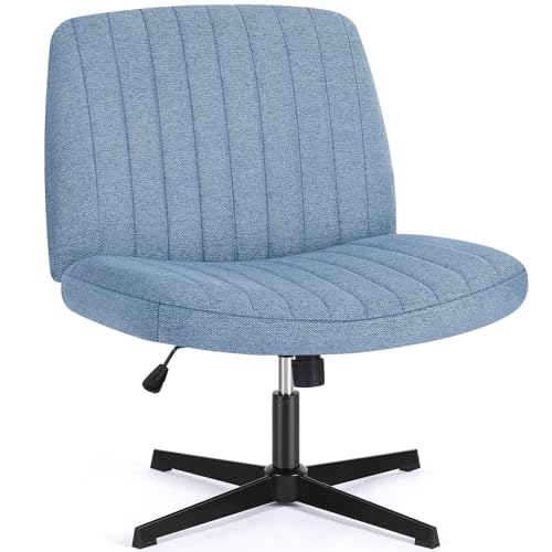 DUMOS Criss Cross Chair Legged Office Wide Comfy Desk Seat, No Wheels Armless Computer Task Seating, Swivel Vanity Home Height Adjustable