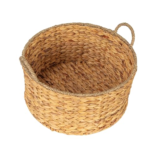 Household Essentials Round Handwoven Water Hyacinth and Seagrass Basket with Handles, Natural