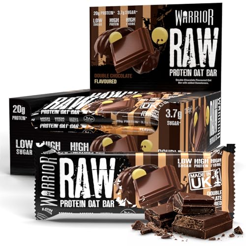 (-20%) Warrior Raw Proteinriegel 12 x 75 g – Doppelte Schokolade 12 Riegel, ballaststoffreich, mit Protein & Hafer, als Snack oder vor dem Training, vegetarisch