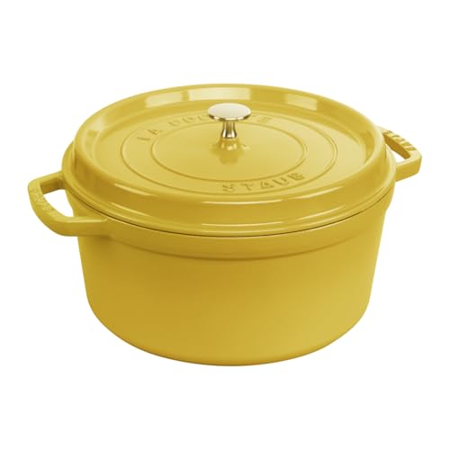 STAUB Cocotte, Gusseisen Bräter, Alle Herdarten inkl Induktion, Rund, 24 cm, 3,8 L, Zitronen-Gelb