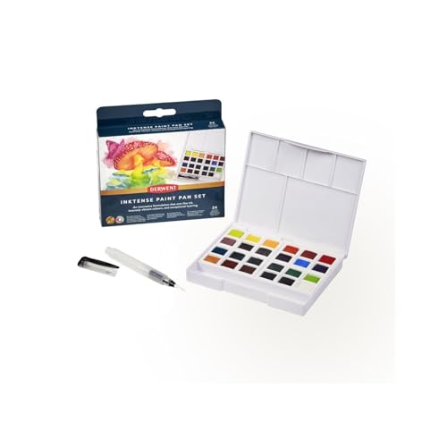 Derwent Inktense Paint 24 Pan Palette, Set of 24, Half Pan Size, Water-Soluble, Ideal for Painting & Crafts on Paper & Fabric, Professional Quality, 2306318