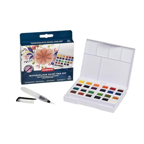 🔥 SELTEN SO GÜNSTIG (-50%) Derwent Aquarellfarben, 24-teiliger Malkasten, Watercolour Paint Pan, wasserlösliche Aquarellfarben, ideal zum Malen, Profi-Qualität, Reisegröße, 2306260