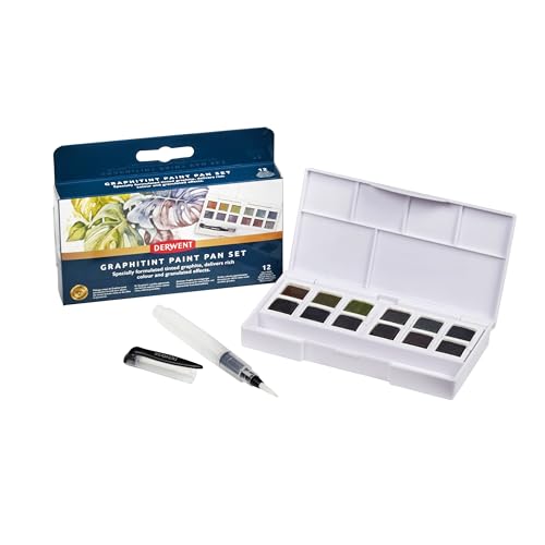 🔥 STARKER PREIS (-37%) Derwent Graphitint Aquarellfarben-Set,12-teiliges Set, halbe Farbnäpfchen-Größe, wasserlöslich, ideal zum Malen von Landschaften, professionelle Qualität, Reisegröße, 2306242