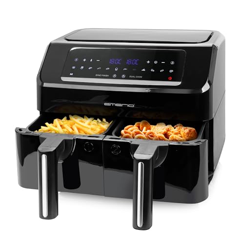 🔥 STARKER PREIS (-33%) Emerio digitale DOPPEL Heißluftfritteuse AirFryer Frittieren mit heißer Luft ohne zusätzliches Öl 2x 3.6L Volumen 12 Programme BPA frei SYNC FINISH Funktion (beide gleichzeitig fertig) AF-130376.1