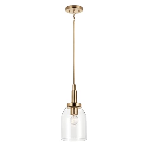 KICHLER Madden 1-Light Mini Pendant with Clear Glass in Champagne Bronze, Sloped Ceiling Compatible, for Game Room, Bar, Island, Billiards Table or Kitchen (15" x 7"), 52725CPZ