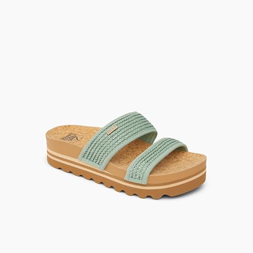 REEF Women's Cushion Vista Hi Platform Sandal, Frosty Raffia, 5