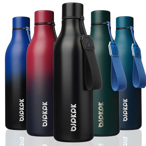 🔥 STARKER PREIS (-48%) BJPKPK Isolierte Wasserflaschen, 750 ml Edelstahl Metall Trinkflasche Mit Trageriemen, BPA Frei Wasserdicht Thermos, Flaschen, Wiederverwendbare Thermosflasche Für Sport & Reisen, Schwarz