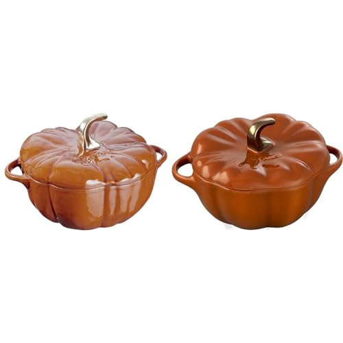 STAUB Cast Iron 3.5 Qt Dutch Oven, Burnt Orange, Cocotte, Oven & Stove Safe up to 572F, Petite Pumpkin 0.75-qt & Baking Dish