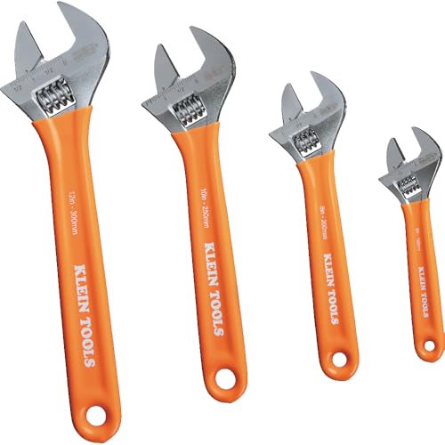 Klein Tools D5074 Adjustable Wrench Set, Extra Capacity, 6-Inch, 8-Inch, 10-Inch, 12-Inch, Forged Alloy Steel, Metric and SAE, 4-Piece