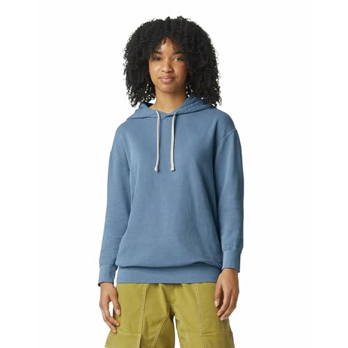 Comfort Colors Adult Lightweight Cotton Hoodie Sweatshirt, Style G1467, Blue Jean, Large