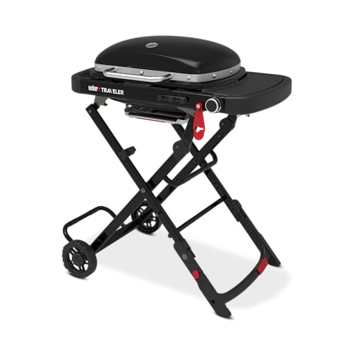 Weber Traveler Compact Portable Liquid Propane Gas Grill for Camping and Travel, 1 Burner, Black