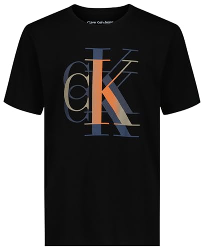 Calvin Klein Boys' Short Sleeve Logo Crew Neck T-Shirt, Soft, Comfortable, Relaxed Fit, Blended Black, 18-20