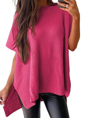 SHEWIN Sweaters for Women Crew Neck Short Sleeve Sweater for Women Lightweight Womens Tops Dressy Casual Knit Pullover Tunic Tops Womens Fall Fashion 2025 Rose Medium