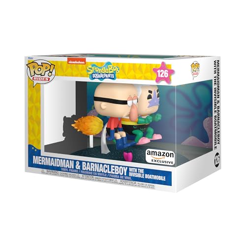 Funko POP Rides Deluxe: Spongebob Squarepants - Mermaid Man & Barnacle Boy with Invisible Car - Amazon Exclusive - Collectable Vinyl Figure - Gift Idea - Official Merchandise