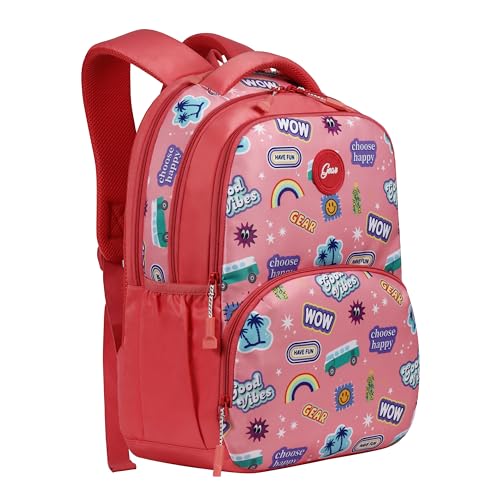 Wow 17"/25L Medium Water Resistant School Bag/Casual Backpack/Daypack/4 Compartment Travel Backpack/Kids Bag for Girls - Pink