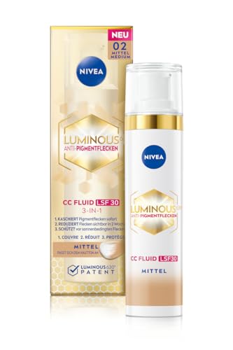 (-37%) NIVEA Luminous 630 Anti-Pigmentflecken CC Fluid LSF 30 für mittlere Hauttöne, CC Cream mit Hyaluron und mikroverkapselten Farbpigmenten, Tagescreme mit LSF 30 für einen ebenmäßigen Teint (40 ml)