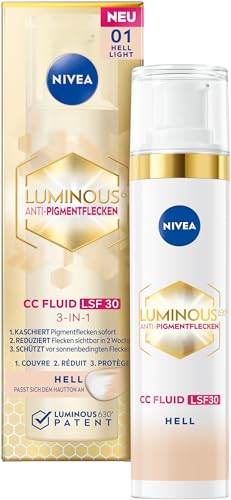 🔥 STARKER PREIS (-51%) NIVEA Luminous 630 Anti-Pigmentflecken CC Fluid LSF 30 für helle Hauttöne, CC Cream mit Hyaluron und mikroverkapselten Farbpigmenten, Tagescreme mit LSF 30 für einen ebenmäßigen Teint (40 ml)