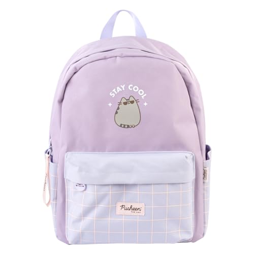 Pusheen School Backpack | Backpack Pusheen The Cat 25L, 20 x 29 x 42 cm, Adjustable Shoulder Straps, Front and 2 Side Pockets, Backpack for Girls or Girls, Kawaii Stationery, Purple, 20