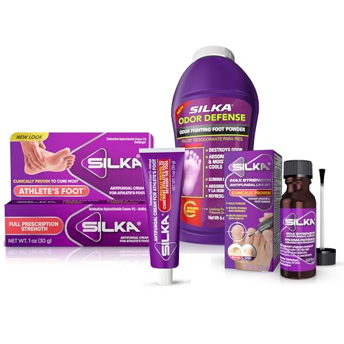 Silka Emergency Foot Care Kit, Max Strength Antifungal Liquid, Odor-Fighting Foot Powder, Antifungal Cream for Athletes Foot, Jock Itch, and Ringworm, Complete Solution for Healthy Feet