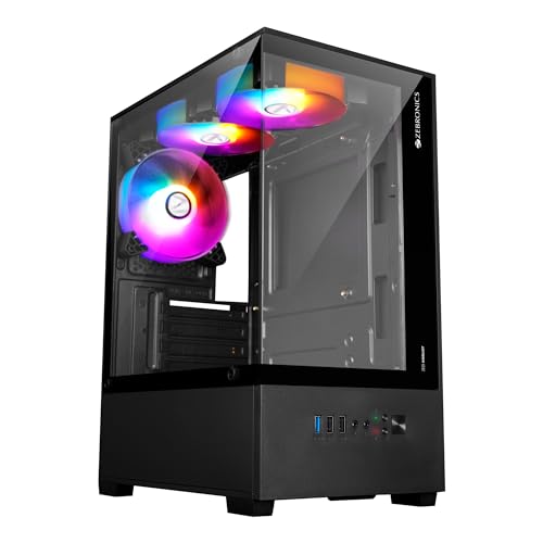 ZEBRONICS ROBUST Premium Gaming Chassis with support for mATX | Mini ITX, Wraparound Tempered Glass, 120mm Multicolor LED Ring Fans, Top Magnetic Dust