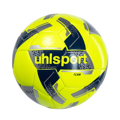 🔥 SELTEN SO GÜNSTIG (-49%) uhlsport Team Fußball, Fussball Spielball Trainingsball, Rasen, geeignet für den Amateur- und Profibereich, gelb/Silber - Größe 5