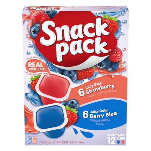 Snack Pack Strawberry and Berry Blue Flavored Juicy Gels Cups, 3.25 oz., 12-Count Family Pack