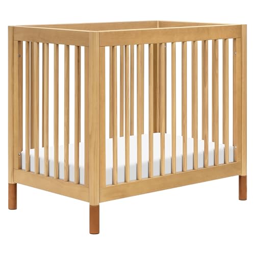 Babyletto Gelato 4-in-1 Convertible Mini Baby Crib, Wooden Toddler Bed, Daybed & Twin Bed Conversion - GREENGUARD Gold Certified - Perfect for Small Spaces - 4 Adjustable Heights, Honey with Vegan Tan