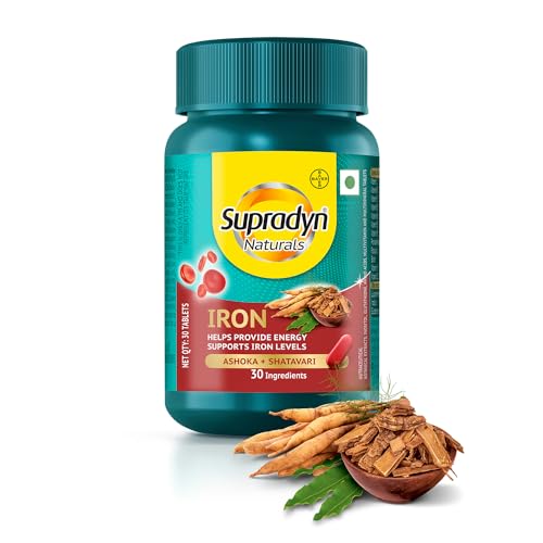 Supradyn Naturals Iron (30 tablets) with 3X Iron, Ashoka, Shatavari, Zinc, Vitamin C, Folic Acid, 30 vital nutrients, Supports Blood Health & Provides