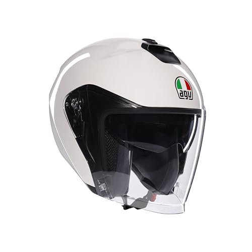 AGV - IRIDES E2206, Motorbike Open Face Helmet, Motorcycle Jet Helmet Unisex with Anti-Scratch and UV-Protective Visor, Materia White, L