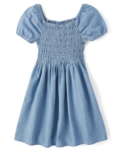 The Children's Place,Girls,Short Sleeve Everday Dresses,Cloudless Wash Smocked,Large