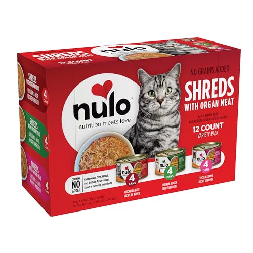 Nulo Real Shreds with Organ Meat Wet Canned Cat Food, Variety Flavors, 2.8 Ounce, 12 Cans