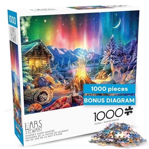 Buffalo Games - Lars Stewart - Winter's Night Bonfire - 1000 Piece Jigsaw Puzzle - Colorful Holiday Puzzles for Adults – Beautiful Seasonal Artwork, and Hours of Relaxing Fun