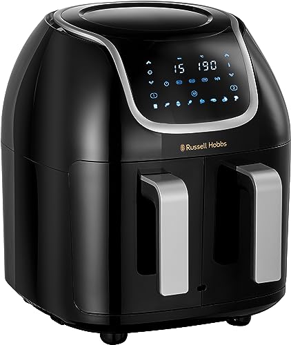 ⚡ BLITZDEAL (-62%) Russell Hobbs Heißluftfritteuse Doppelkammer [2 Fächer je 4,25l, nur getrennt nutzbar, Gesamtvolumen 8,5l] Rapid Air Fryer Technik (8 Programme, spülmaschinenfest,Touchscreen) AirFryer 27290-56S