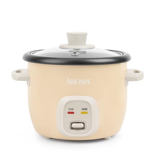 AROMA® Mini Rice Cooker, 2-Cup (Uncooked) / 4-Cup (Cooked), Grain Cooker, Soup Maker, Oatmeal Cooker, Auto Keep Warm, 1 Qt, Milk Tea color