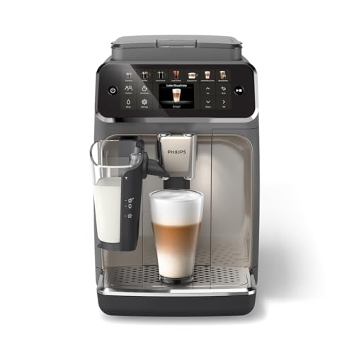 Philips 4400 Series Fully Automatic Espresso Machine, LatteGo Milk System, Integrated Grinder, 12 Hot &amp; Iced Coffee Pre-Sets, Quick Start, SilentBrew, 15-Bar Pressure, Black Chrome (EP4444/90): Home &amp; Kitchen