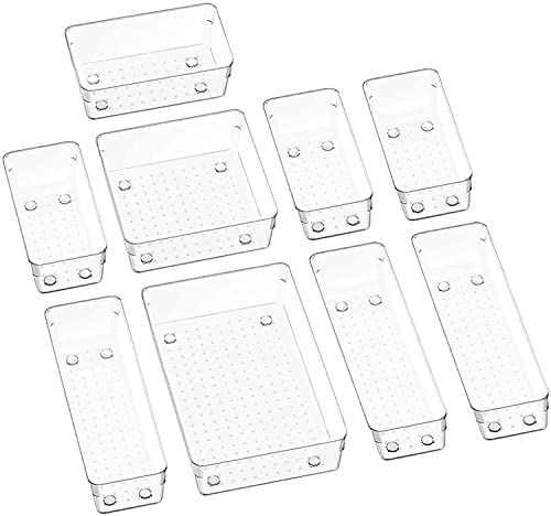 Kesi Acrylic Desk Drawer Organizers Trays Set Clear Plastic Storage Bins Bathroom Drawer Tray Dividers Vanity Trays Organizer for Bedroom Dresser Make