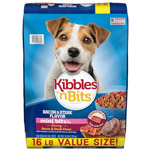 Kibbles 'n Bits Mini Bits Small Breed Dry Dog Food, Savory Bacon & Steak Flavor for Adult Dogs, 16 lb. Bag