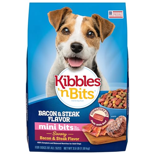 Kibbles 'n Bits Mini Bits Small Breed Dry Dog Food, Savory Bacon & Steak Flavor for Adult Dogs, 3.5 lb. Bag