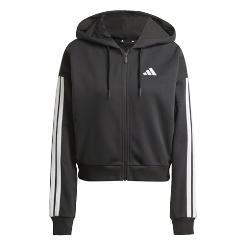 (-40%) adidas Damen Essentials 3-Stripes French Terry Full Zip Hoodie Sweatshirt, Black/White, L