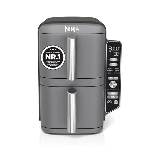 (-44%) Ninja Double Stack XL Air Fryer Heißluftfritteuse, 9,5L Airfryer, Doppelkorb-Heißluftfritteuse mit 4 Kochstufen, 2 Körben, 2 Rosten, platzsparendes Design, 6 Kochfunktionen, 8 Portionen, Grau SL400EU