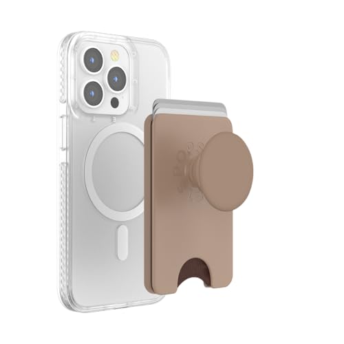 PopSockets Phone Wallet with Expanding Grip and Adapter Ring for MagSafe, Phone Card Holder, Wireless Charging Compatible, Wallet Compatible with MagSafe, Cute PopSockets - Latte