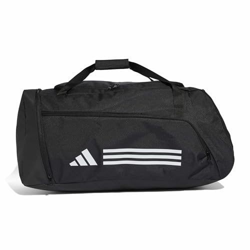 adidas Bolsa esportiva unissex Essentials com 3 listras, preto/branco, L
